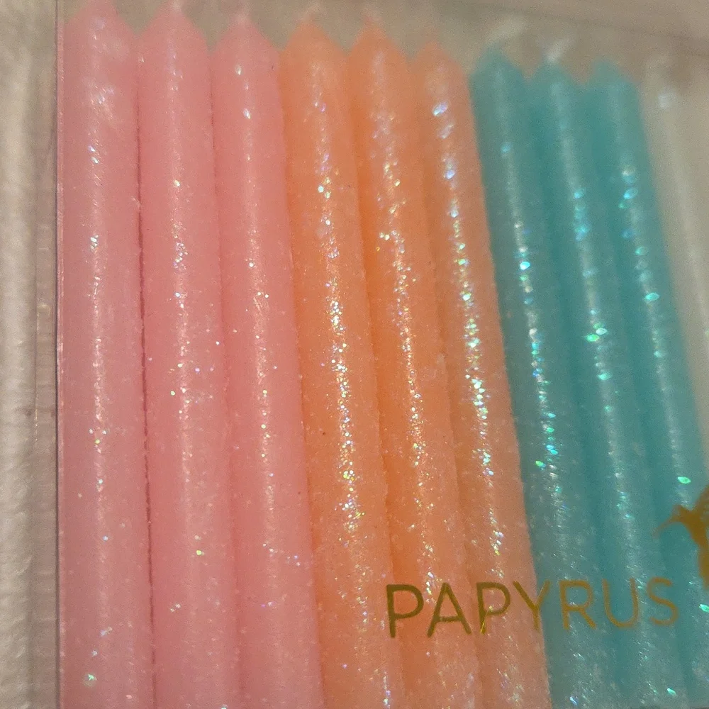 New 2 PAPYRUS 24 Glittery Pastel Candles